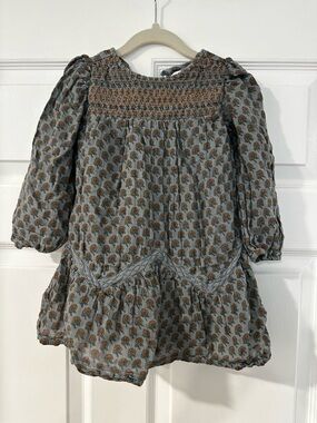 Zara Kids Smocked Floral Dress in Blue & Brown